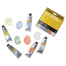 Winsor & Newton Galeria Acrylics - Set of 5, Pastel Colors, 60 ml tubes, contents and swatch blobs