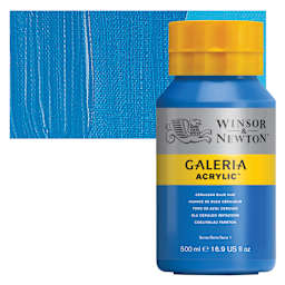 Winsor & Newton Galeria Flow Acrylic - Cerulean Blue Hue, 500 ml tube and swatch