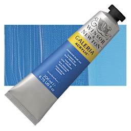 Winsor & Newton Galeria Flow Acrylic - Cerulean Blue Hue, 200 ml tube and swatch