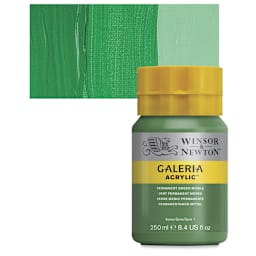 Winsor & Newton Galeria Flow Acrylic - Permanent Green Middle, 250 ml tube and swatch