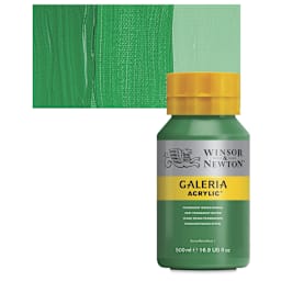 Winsor & Newton Galeria Flow Acrylic - Permanent Green Middle, 500 ml tube and swatch