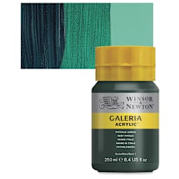 Winsor & Newton Galeria Flow Acrylic - Phthalo Green, 250 ml tube and swatch