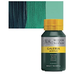 Winsor & Newton Galeria Flow Acrylic - Phthalo Green, 500 ml tube and swatch