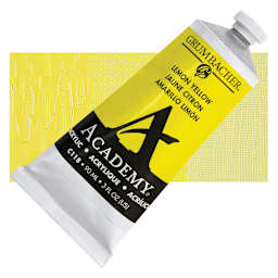 Grumbacher Academy Acrylic - Lemon Yellow, 90 ml tube and swatch