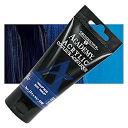 Grumbacher Academy Acrylic - Thalo Blue, 75 ml tube and swatch