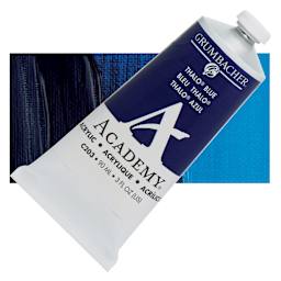 Grumbacher Academy Acrylic - Thalo Blue, 90 ml tube and swatch