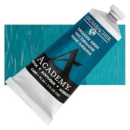 Grumbacher Academy Acrylic - Turquoise Green, 90 ml tube with swatch