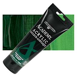 Grumbacher Academy Acrylic - Hooker's Green Hue, 200 ml tube and swatch