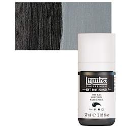 Liquitex Soft Body Artist Acrylic - Ivory Black, 59 ml bottle and swatch