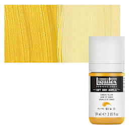 Liquitex Soft Body Artist Acrylic - Turner's Yellow, 59 ml bottle and swatch