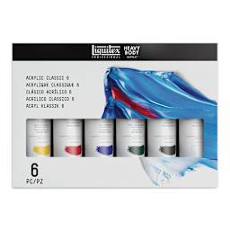 Liquitex Heavy Body Artist Acrylics - Studio Set, Set of 6 colors, 2 oz tubes package with tubes
