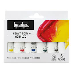 Liquitex Heavy Body Artist Acrylics - Assorted Colors, Set of 6, 22 ml, Tubes (Front of packaging)