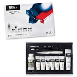 Liquitex Heavy Body Artist Acrylics - Acrylic Starter Set (Set contents in tray, Shown with front of packaging)
