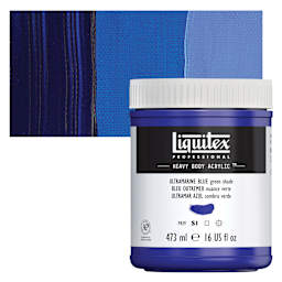 Liquitex Heavy Body Artist Acrylic - Ultramarine Blue (Green Shade), 16 oz Jar and swatch