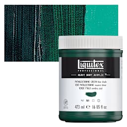 Liquitex Heavy Body Artist Acrylic - Phthalo Green (Blue Shade), 16 oz Jar and swatch