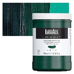 Liquitex Heavy Body Artist Acrylic - Phthalo Green (Blue Shade), 32 oz Jar and swatch