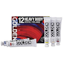 Golden Heavy Body Artist Acrylic Set - Mixing Set of 12 with Gloss Glazing Liquid, 22 ml Tubes, tubes with packaging