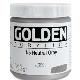 Golden Heavy Body Artist Acrylics - Neutral Gray N5, 8 oz Jar