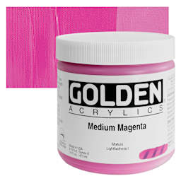 Golden Heavy Body Artist Acrylic - Medium Magenta, 16 oz Jar and swatch