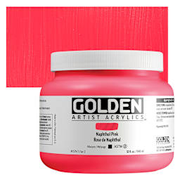 Golden Heavy Body Acrylic Paint - Naphthol Pink, 946 ml Jar and swatch