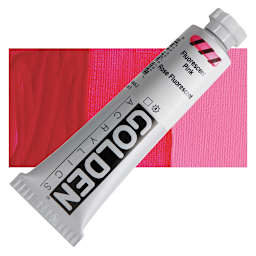 Golden Heavy Body Artist Acrylic - Fluorescent Pink, 2 oz Tube and swatch