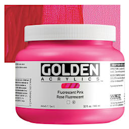 Golden Heavy Body Artist Acrylics - Fluorescent Pink, 32 oz Jar and Swatch 