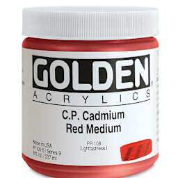 Golden Heavy Body Artist Acrylics - Cadmium Red Medium, 8 oz Jar