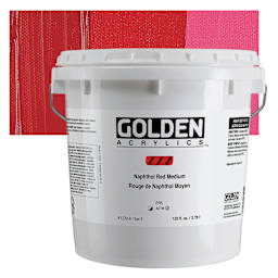 Golden Heavy Body Artist Acrylic - Naphthol Red Medium, 128 oz Jar and swatch