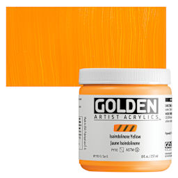 Golden Heavy Body Acrylic Paint - Isoindolinone Yellow, 237 ml Jar and swatch