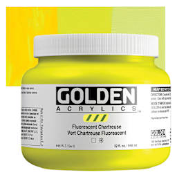 Golden Heavy Body Artist Acrylics - Fluorescent Chartreuse, 32 oz Jar and Swatch