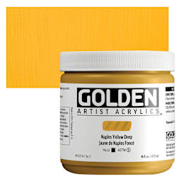 Golden Heavy Body Acrylic Paint - Naples Yellow Deep, 473 ml, Jar and swatch