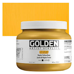 Golden Heavy Body Acrylic Paint - Naples Yellow Deep, 946 ml, Jar and swatch
