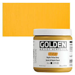 Golden Heavy Body Acrylic Paint - Naples Yellow Deep, 237 ml, Jar and swatch