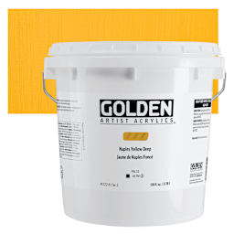Golden Heavy Body Acrylic Paint - Naples Yellow Deep, 3.78 L, Jar and swatch