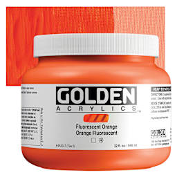 Golden Heavy Body Artist Acrylics - Fluorescent Orange, 32 oz Jar and Swatch