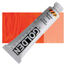 Golden Heavy Body Artist Acrylic - Fluorescent Orange, 2 oz Tube and swatch