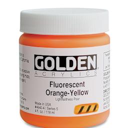 Golden Heavy Body Artist Acrylics - Fluorescent Orange Yellow, 4 oz Jar