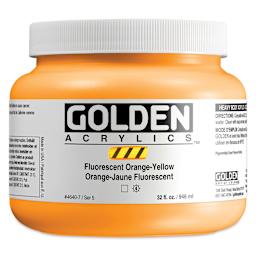  Golden Heavy Body Artist Acrylics - Fluorescent Orange-Yellow, 32 oz Jar