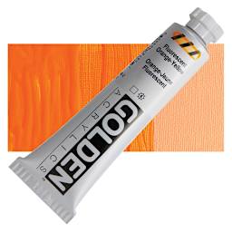 Golden Heavy Body Artist Acrylic - Fluorescent Orange Yellow, 2 oz Tube and swatch