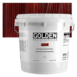 Golden Heavy Body Acrylic Paint - Benzimidazolone Burnt Orange, 3.78 L Jar and swatch