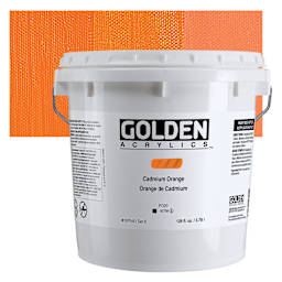 Golden Heavy Body Acrylic Paint - Cadmium Orange (CP), 128 oz Jar and swatch