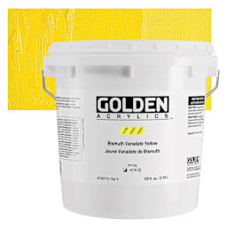 Golden Heavy Body Artist Acrylics - Bismuth Vanadate Yellow, 128 oz Bucket and swatch
