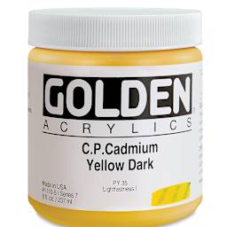 Golden Heavy Body Artist Acrylics - Cadmium Yellow Dark, 8 oz Jar