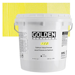Golden Heavy Body Acrylic Paint - Cadmium Yellow Primrose (CP), 3.78 L bucket and swatch