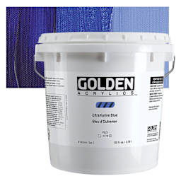 Golden Heavy Body Artist Acrylic - Ultramarine Blue, 128 oz Jar and swatch