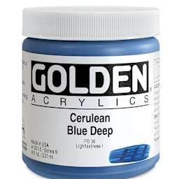 Golden Heavy Body Artist Acrylics - Cerulean Blue Deep, 8 oz Jar