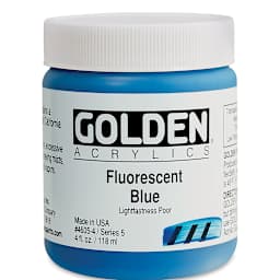 Golden Heavy Body Artist Acrylics - Fluorescent Blue, 4 oz Jar