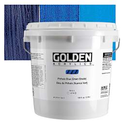 Golden Heavy Body Acrylic Paint - Phthalo Blue (Green Shade), 128 oz Jar and swatch