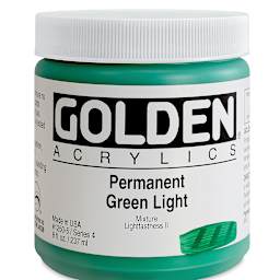 Golden Heavy Body Artist Acrylics - Permanent Green Light, 8 oz Jar