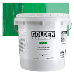 Golden Heavy Body Artist Acrylic - Permanent Green Light, 128 oz Jar and swatch